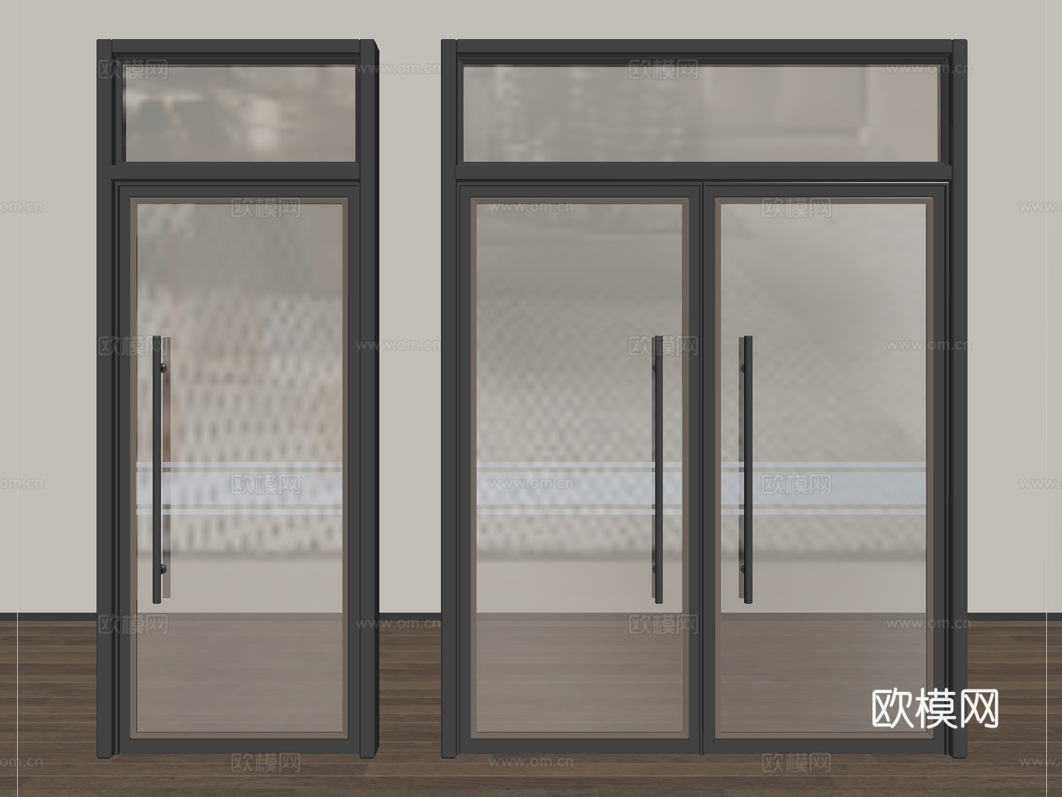 现代玻璃双开门 单开门  办公室门su模型