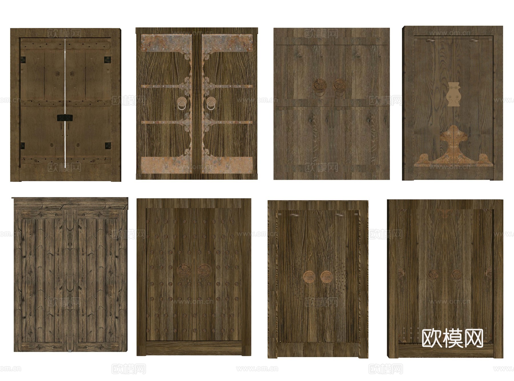 中式木门 木头门 老木门 破旧木门 门板 原木门 老木头门su模型