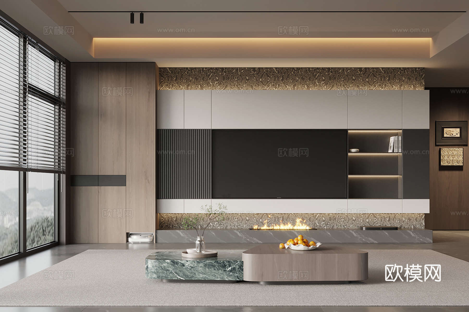 现代意式客厅 电视背景墙 电视柜su模型