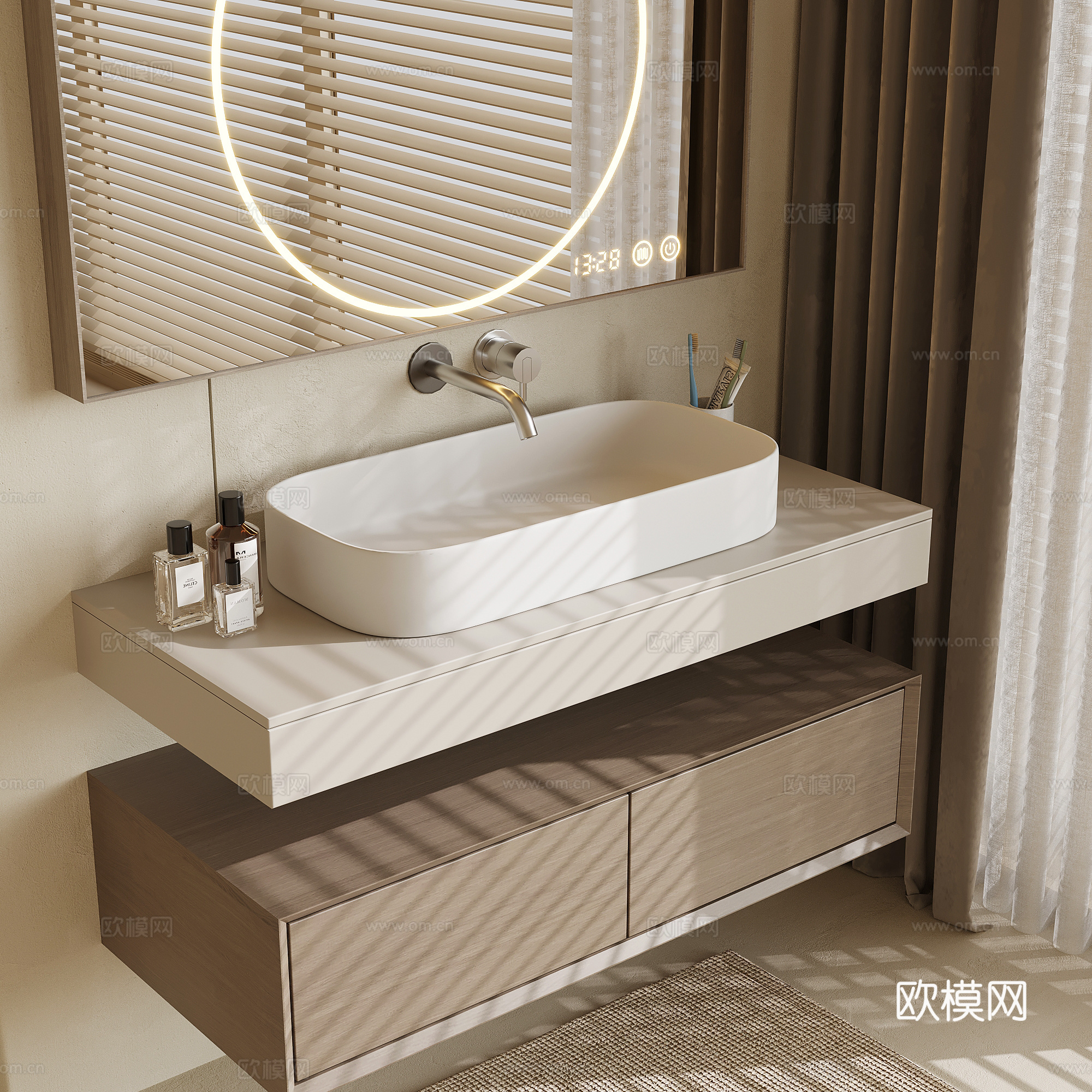 现代浴室柜 洗手台su模型