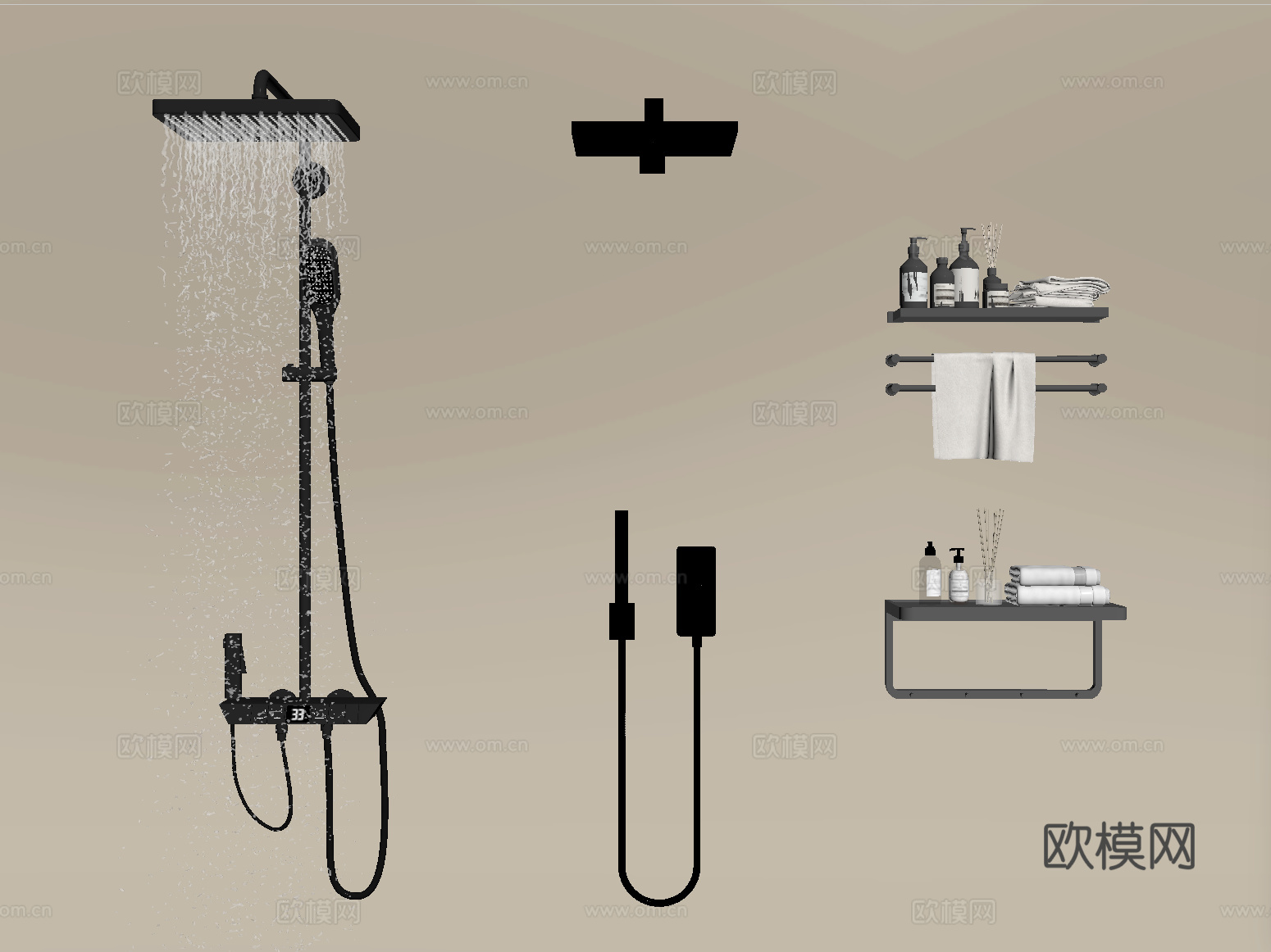 现代淋浴花洒 不锈钢花洒 卫浴小件su模型