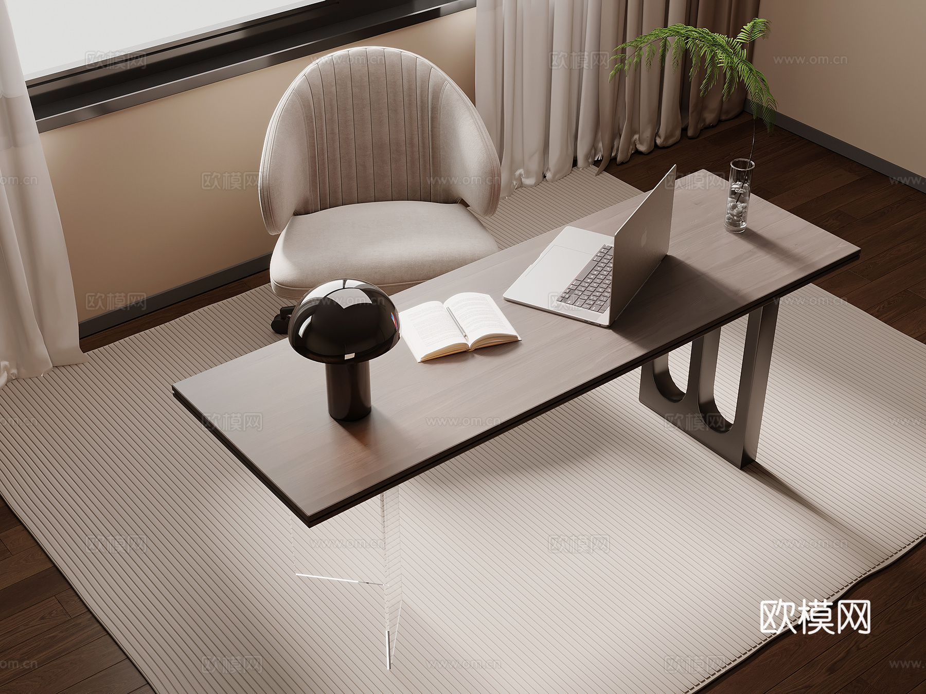 现代简约书桌椅 办公桌椅su模型