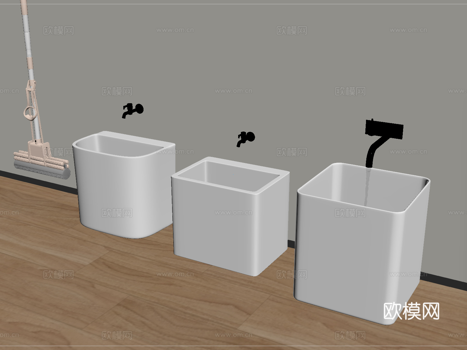 现代拖把池 拖布池 墩布池su模型