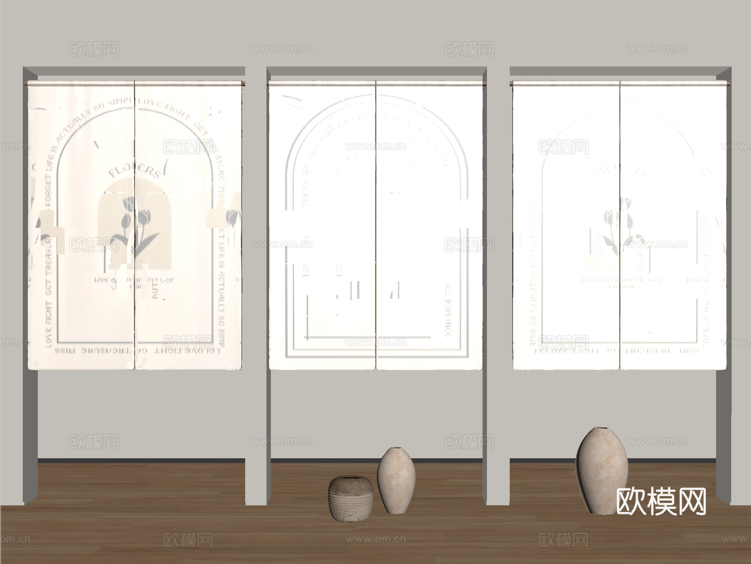 法式布艺门帘 布帘 窗帘su模型