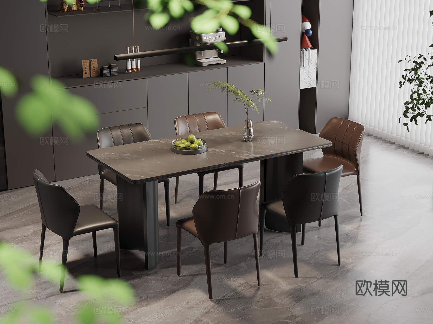 现代意式餐桌椅su模型