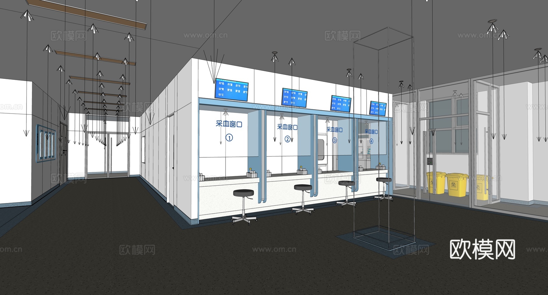 现代医院_医院大厅_缴费窗口_候诊区su模型