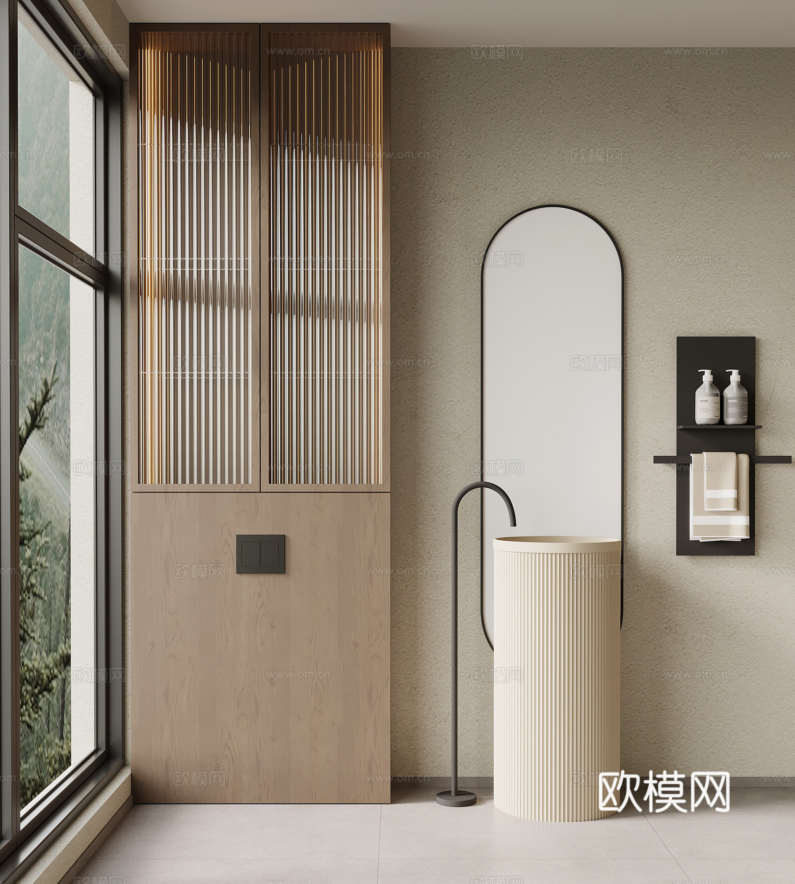 现代洗手台 洗手盆 柱盆 储物柜su模型