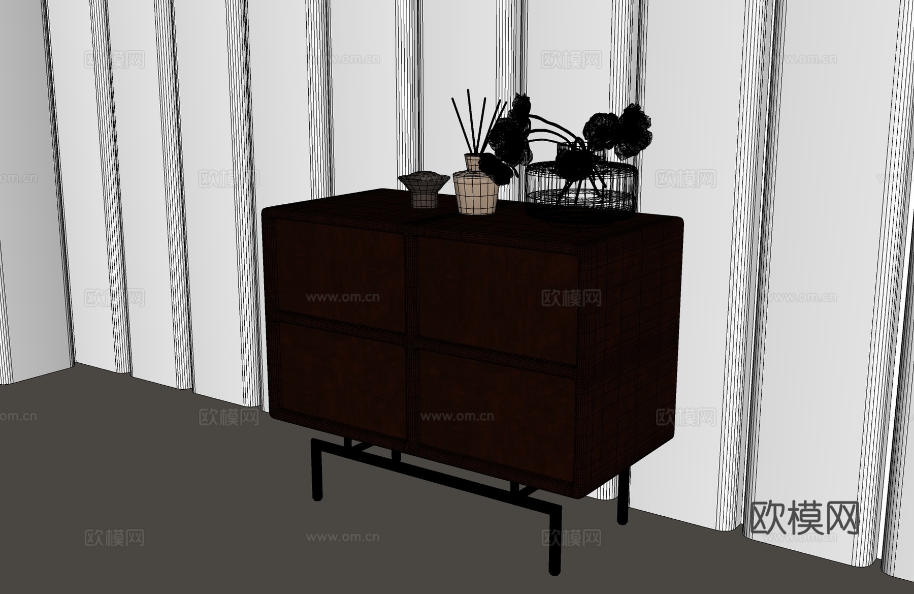 现代中古床头柜 现代床头柜 意式床头柜su模型