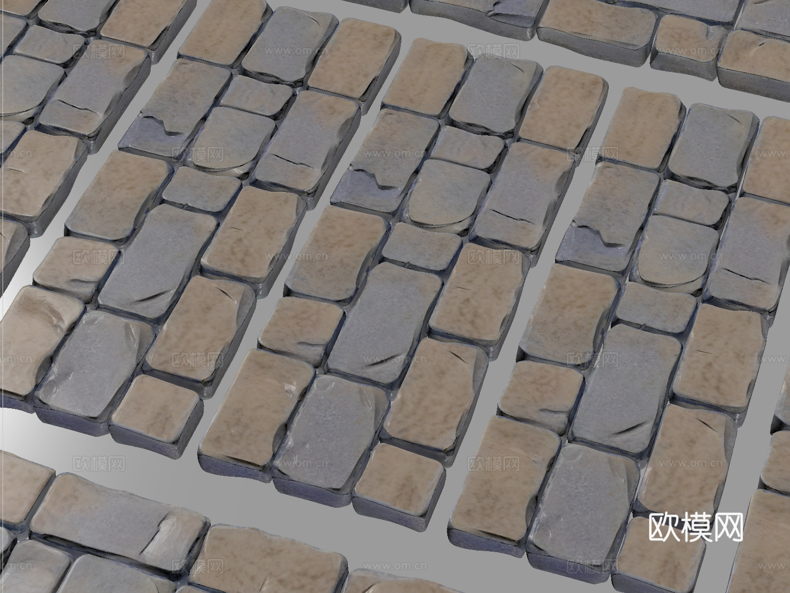 现代室外石头地砖路面su模型