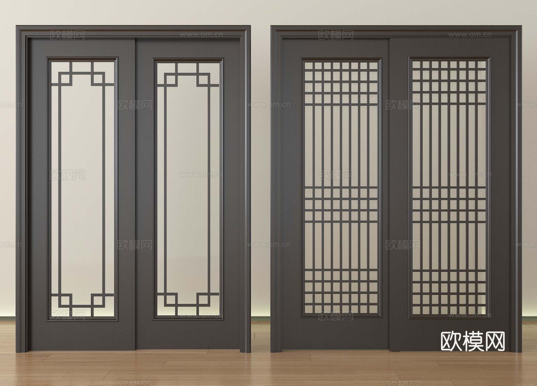 新中式推拉门 玻璃推拉门 厨卫门 阳台门su模型