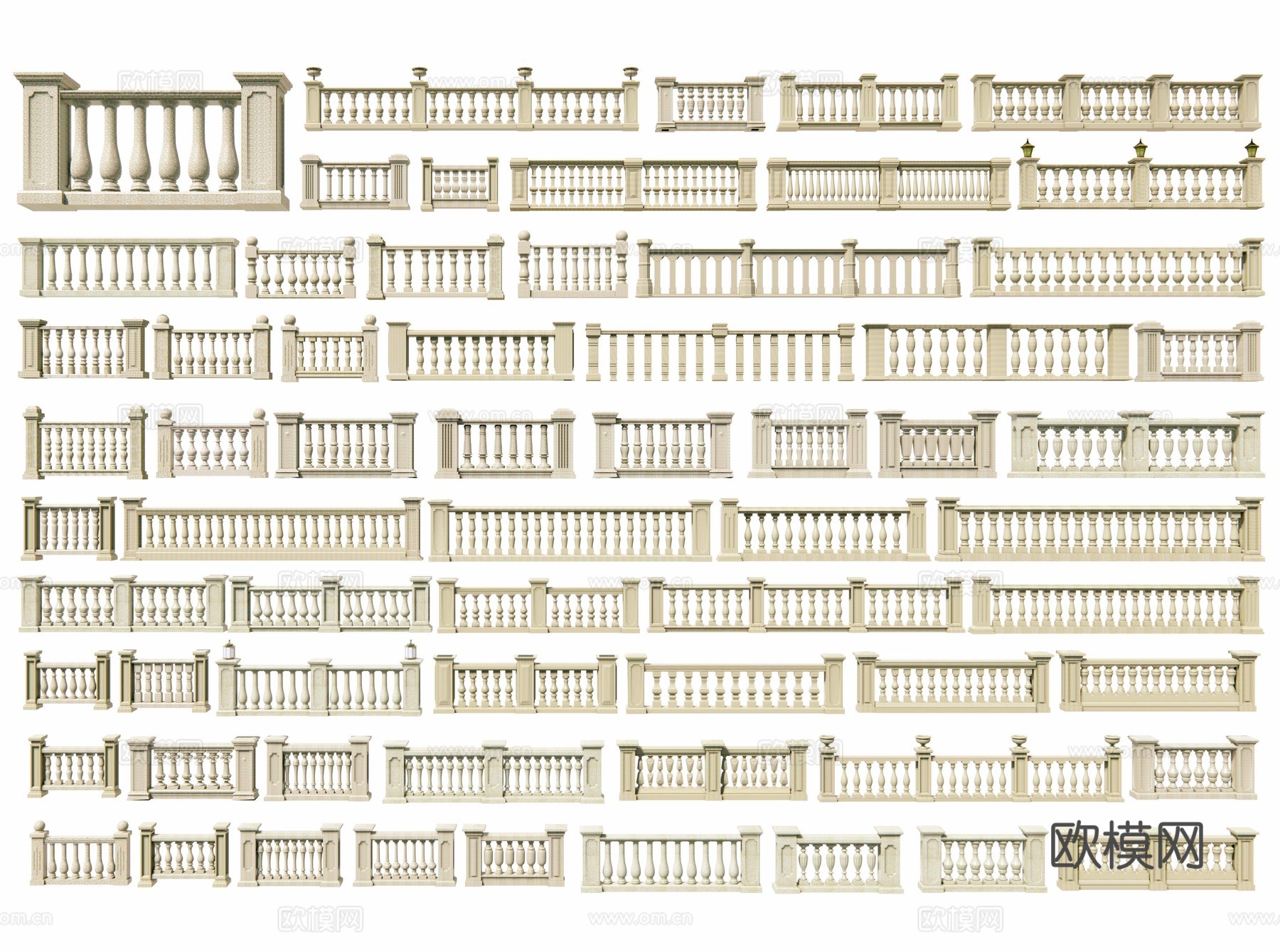 欧式栏杆 围栏 阳台护栏 宝瓶柱子 立柱扶手楼梯扶手别墅栏杆su模型