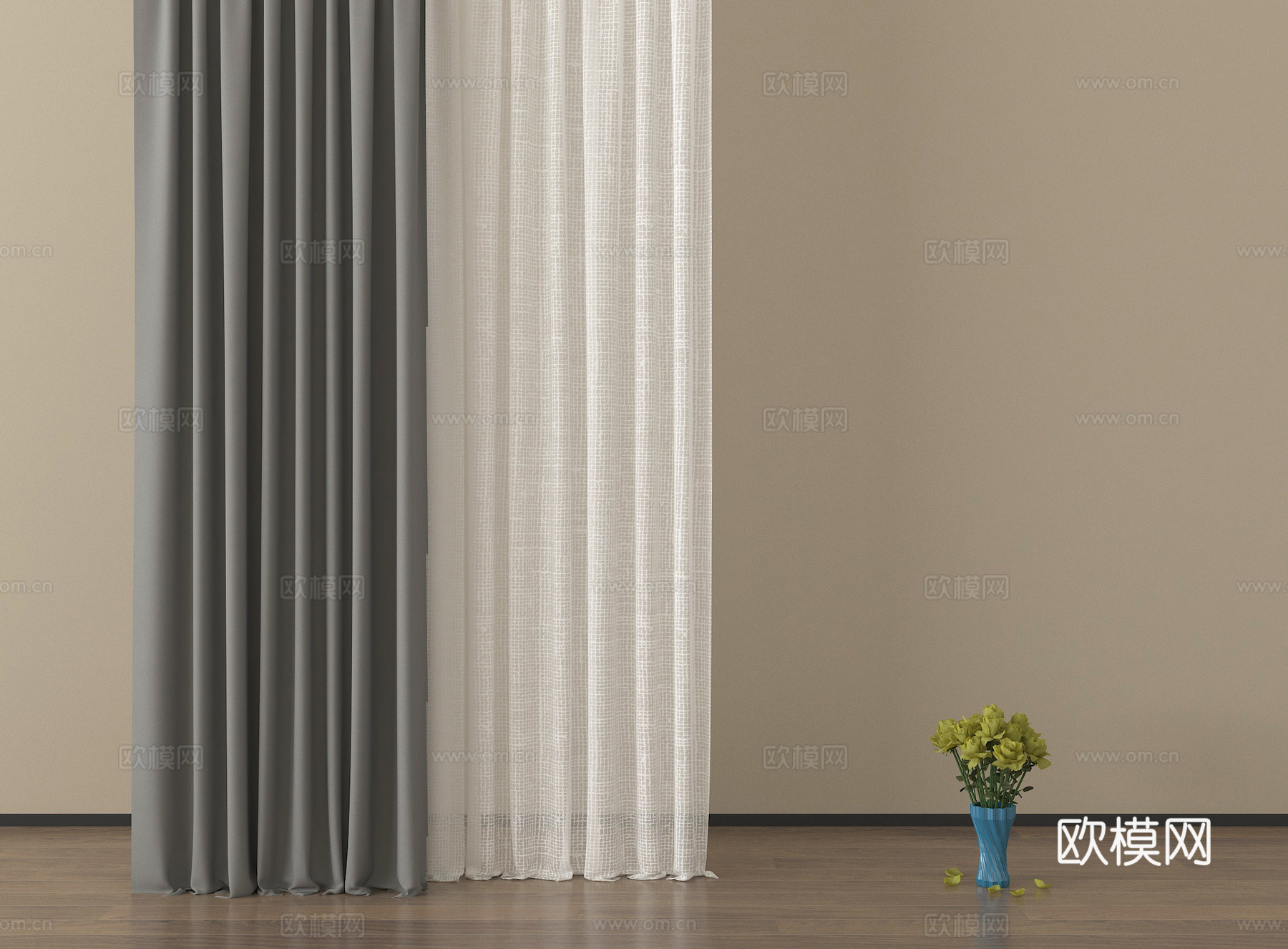 现代窗帘 纱帘 布帘 褶帘su模型