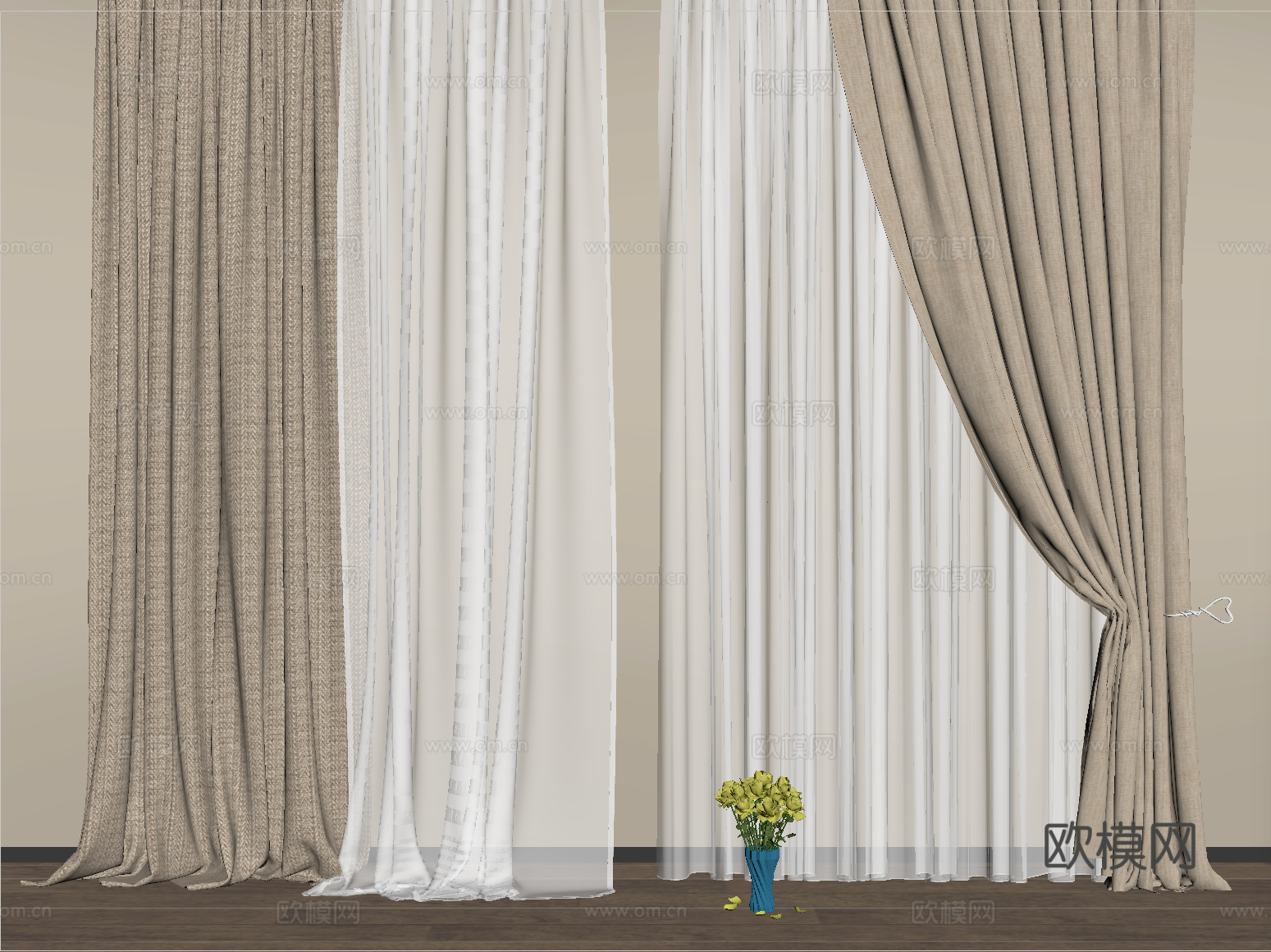 现代窗帘 纱帘 布帘 褶帘su模型