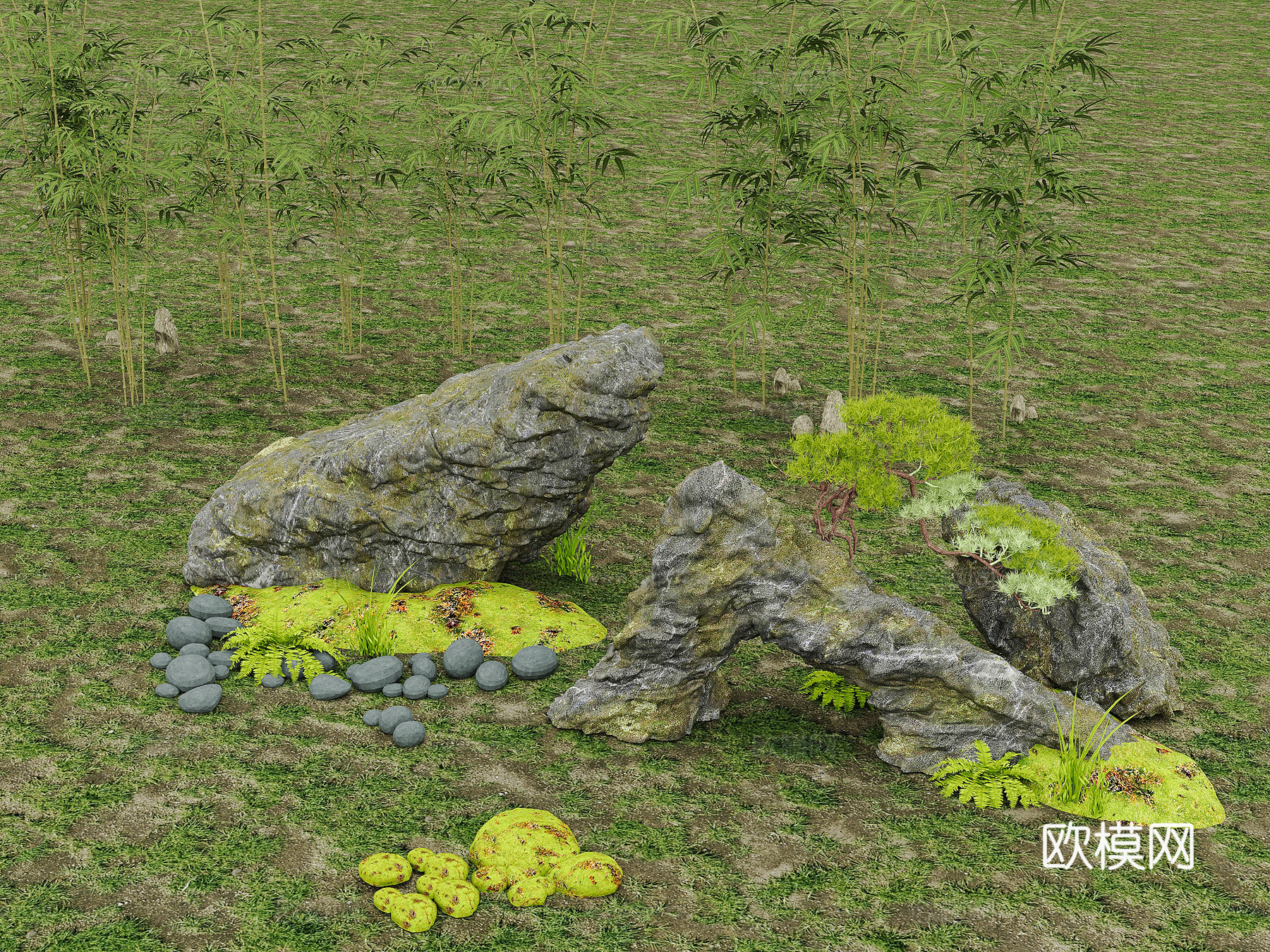 现代园林景观 户外假山3d模型下载