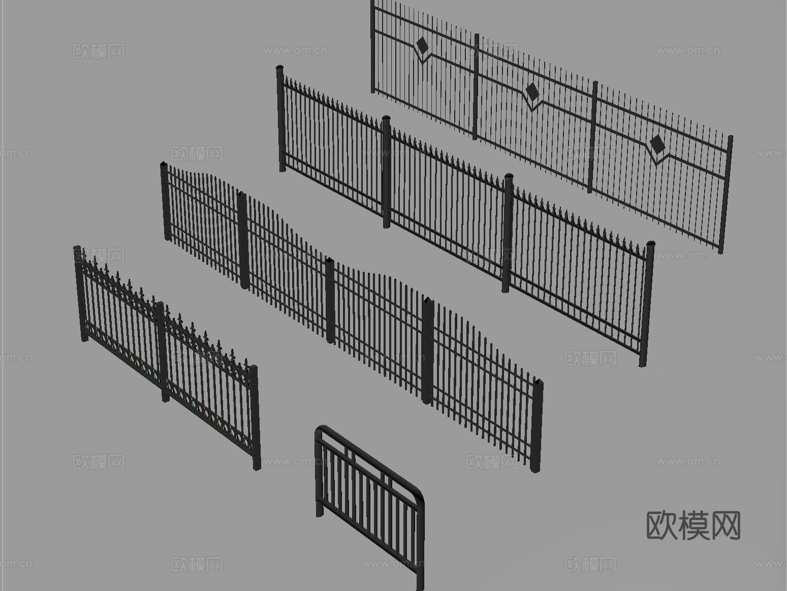 现代铁艺栏杆 护栏 围栏 防护栏 栏杆su模型
