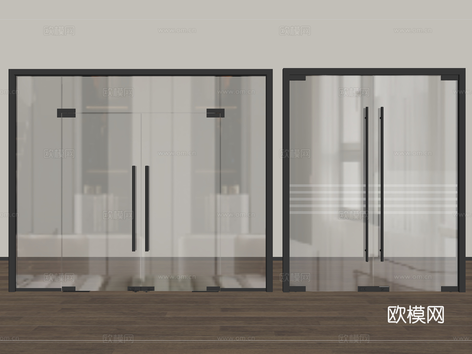 现代玻璃双开门 办公室门su模型