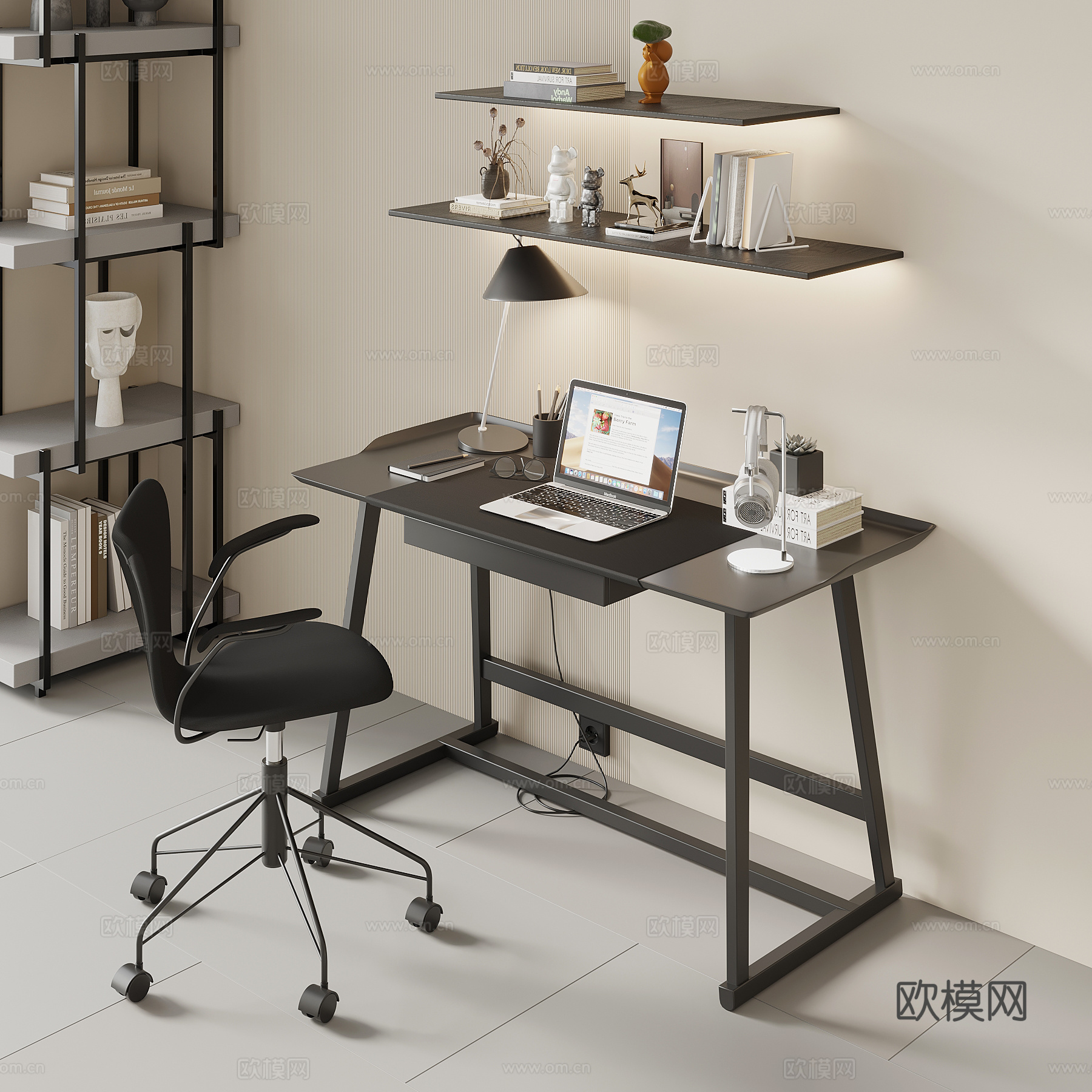 现代书桌椅 电脑桌su模型