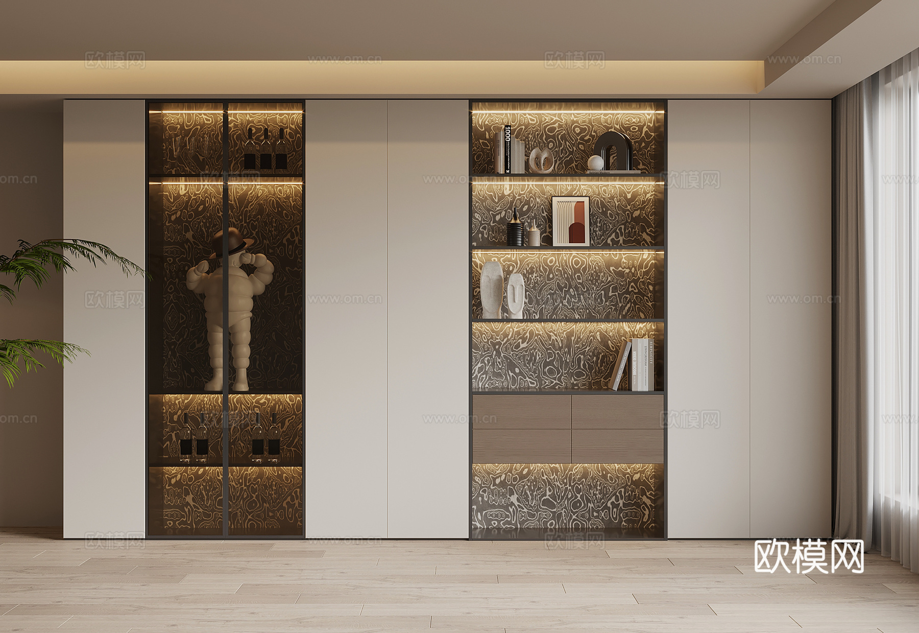 现代意式书柜su模型
