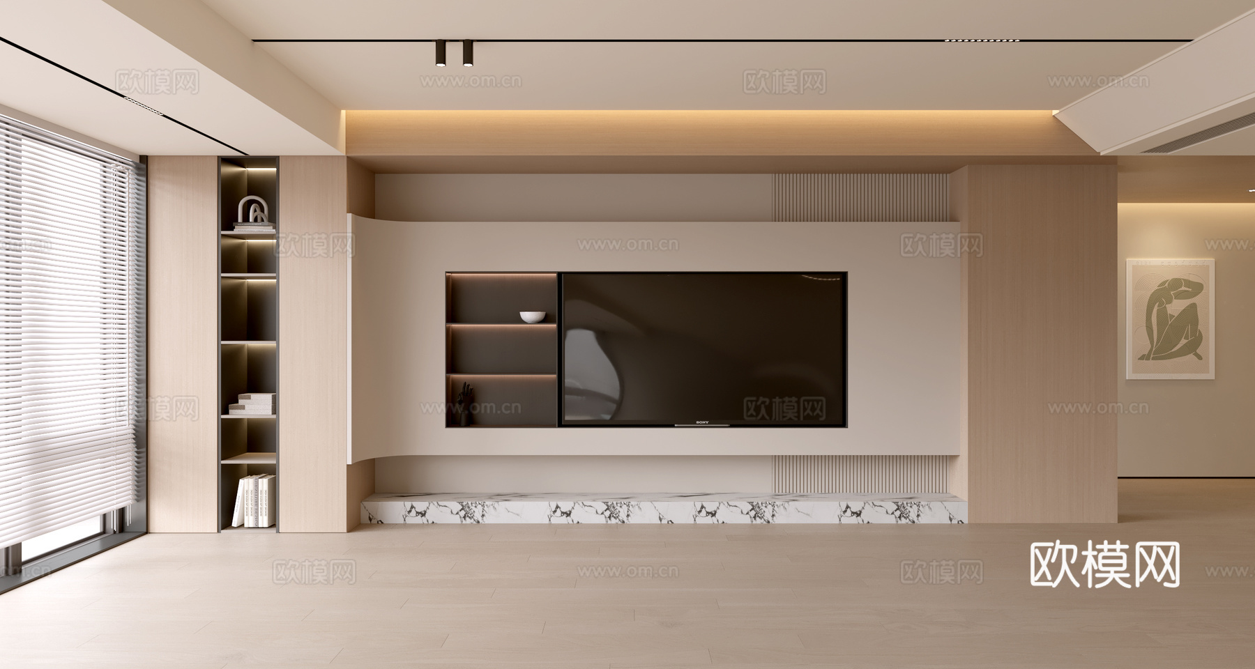 现代客厅 奶油客厅 电视背景墙 客厅背景 奶油风背景墙su模型