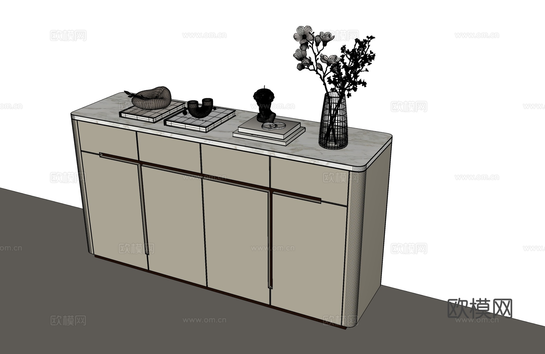 现代玄关柜 意式边柜 现代端景柜 意式端景柜 意式轻奢边柜su模型