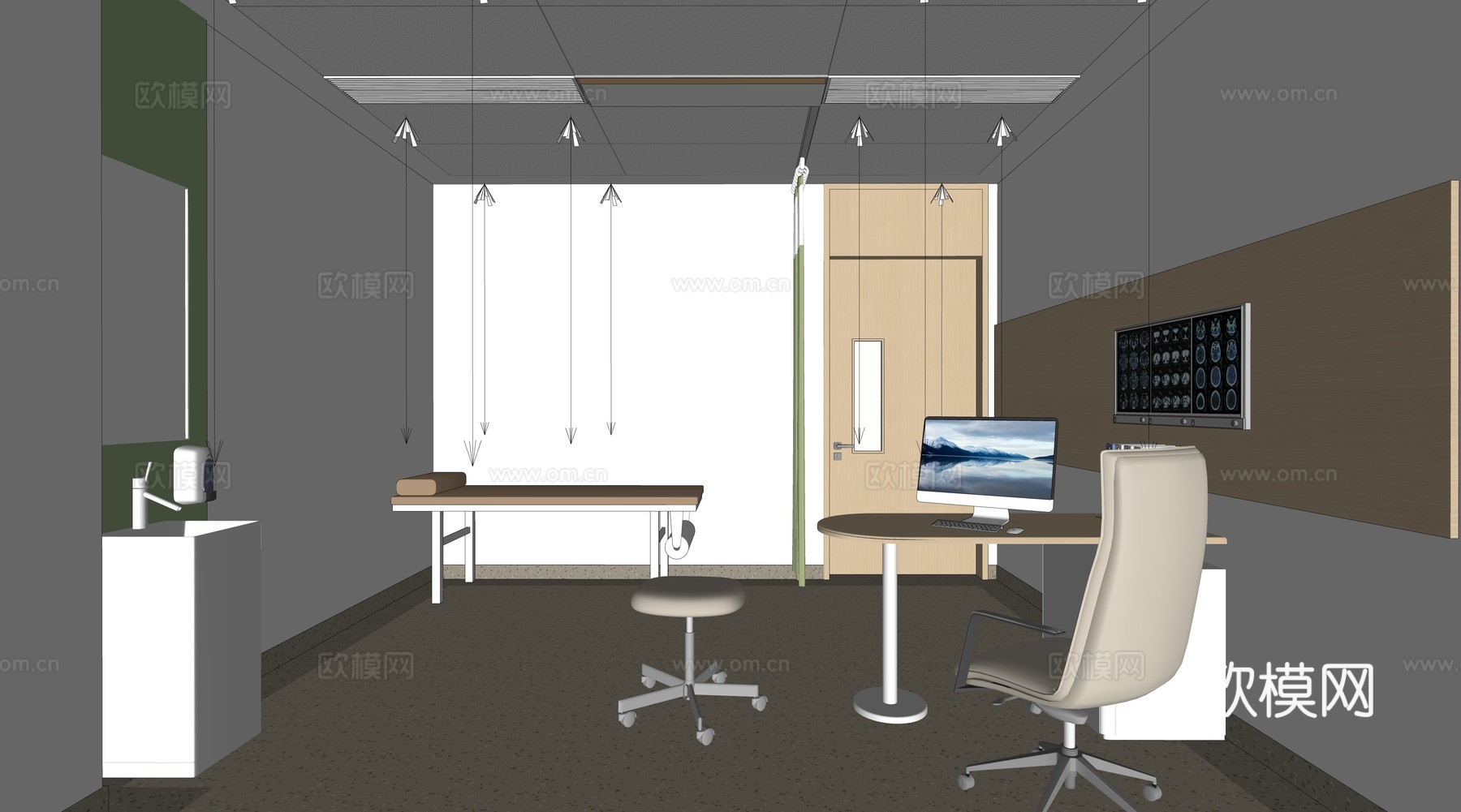 现代医院_医院电梯间_电梯间_过道su模型