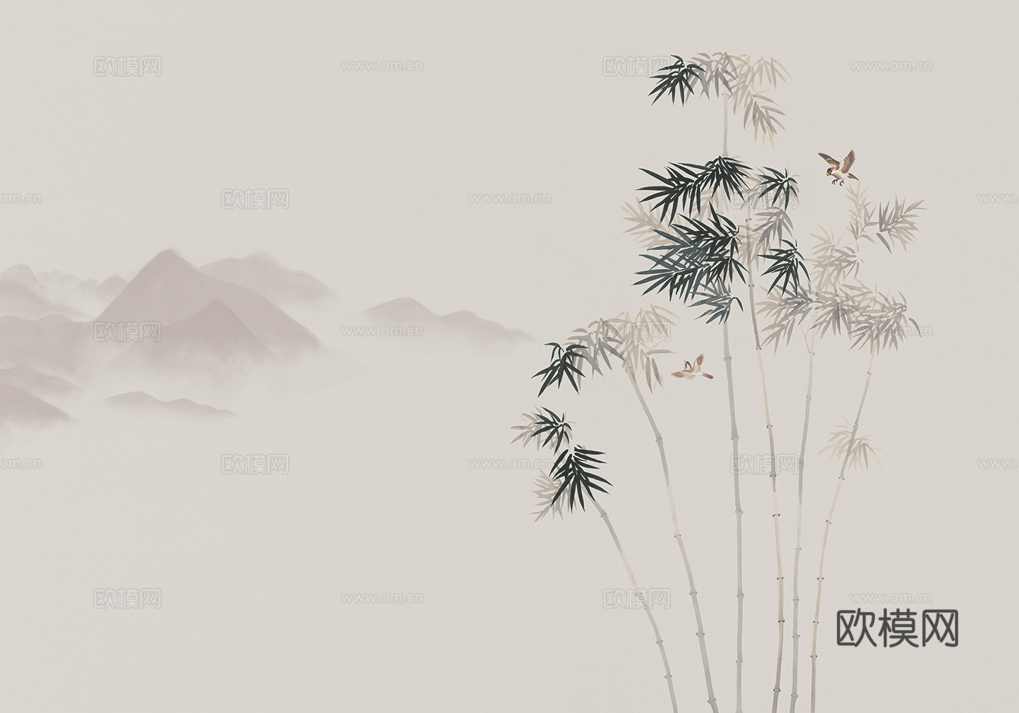 中式新中式花鸟植物壁纸壁画下载