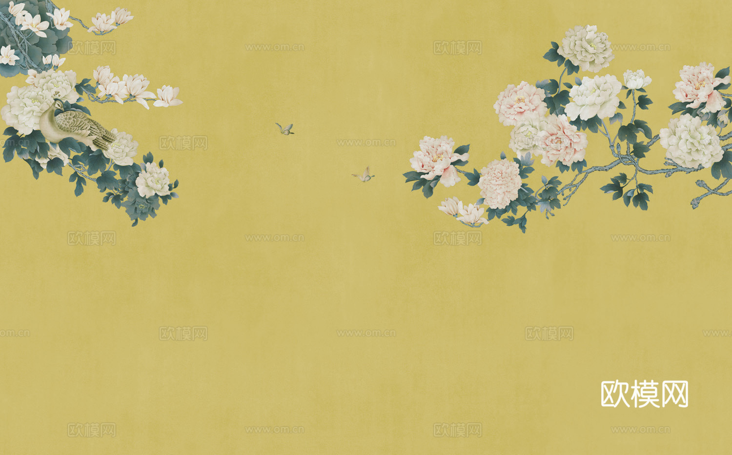 中式新中式花鸟植物壁纸壁画下载