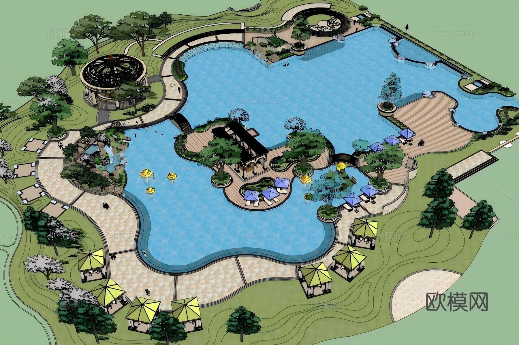 公园模型 园林景观模型 广场方案设计 园林方案设计su模型