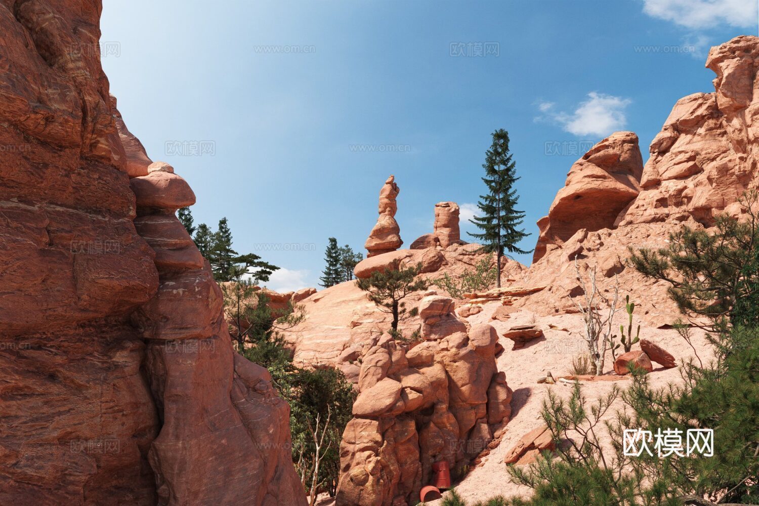 西部荒漠场景 风蚀岩石地质 红色岩石地貌 游戏地形场景 影视3d模型下载（渲染图1）