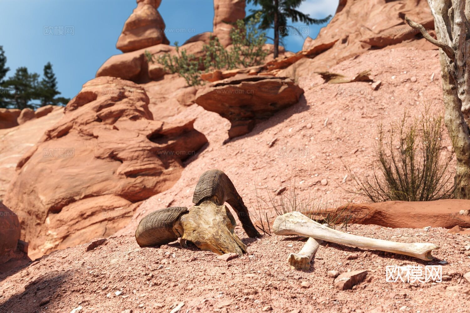 西部荒漠场景 风蚀岩石地质 红色岩石地貌 游戏地形场景 影视3d模型下载（渲染图2）