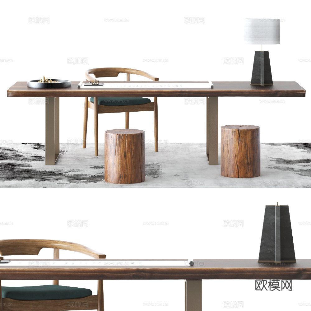 桌椅组合 中式桌椅 中古风桌椅 休闲桌椅 书桌组合 书桌3d模型下载