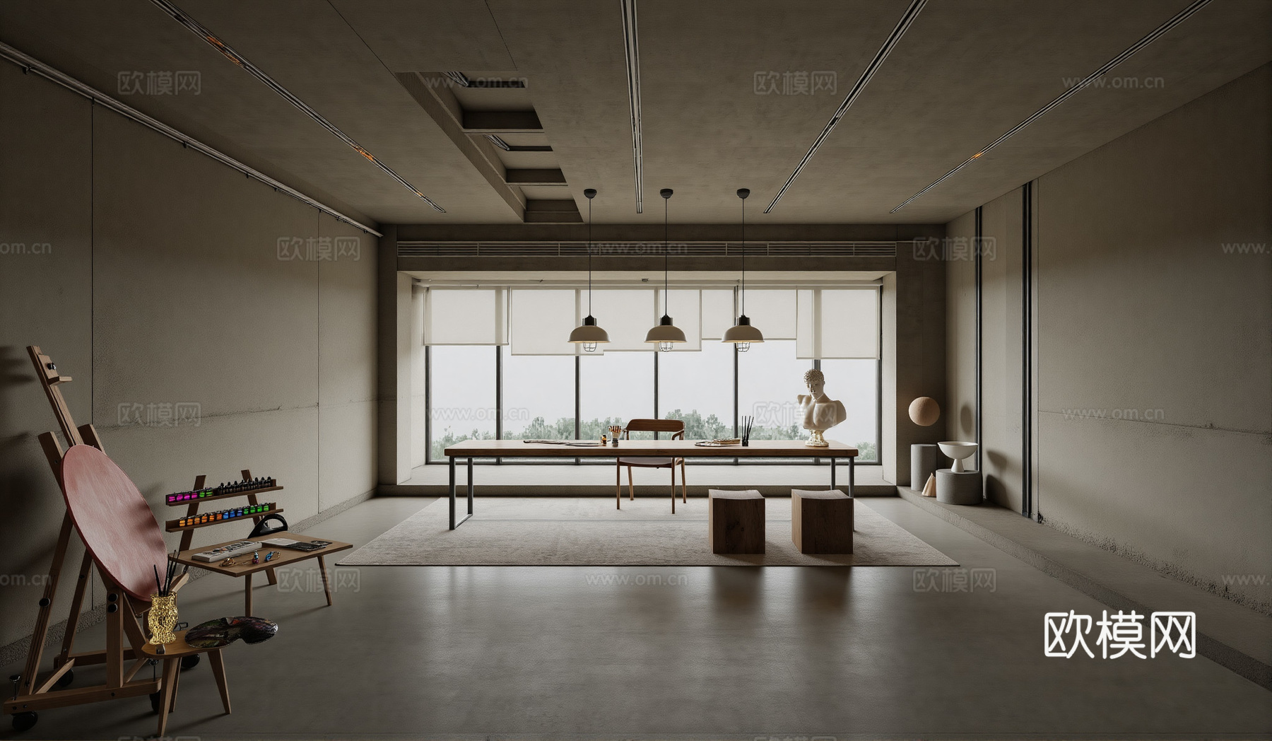 侘寂工业风画室su模型