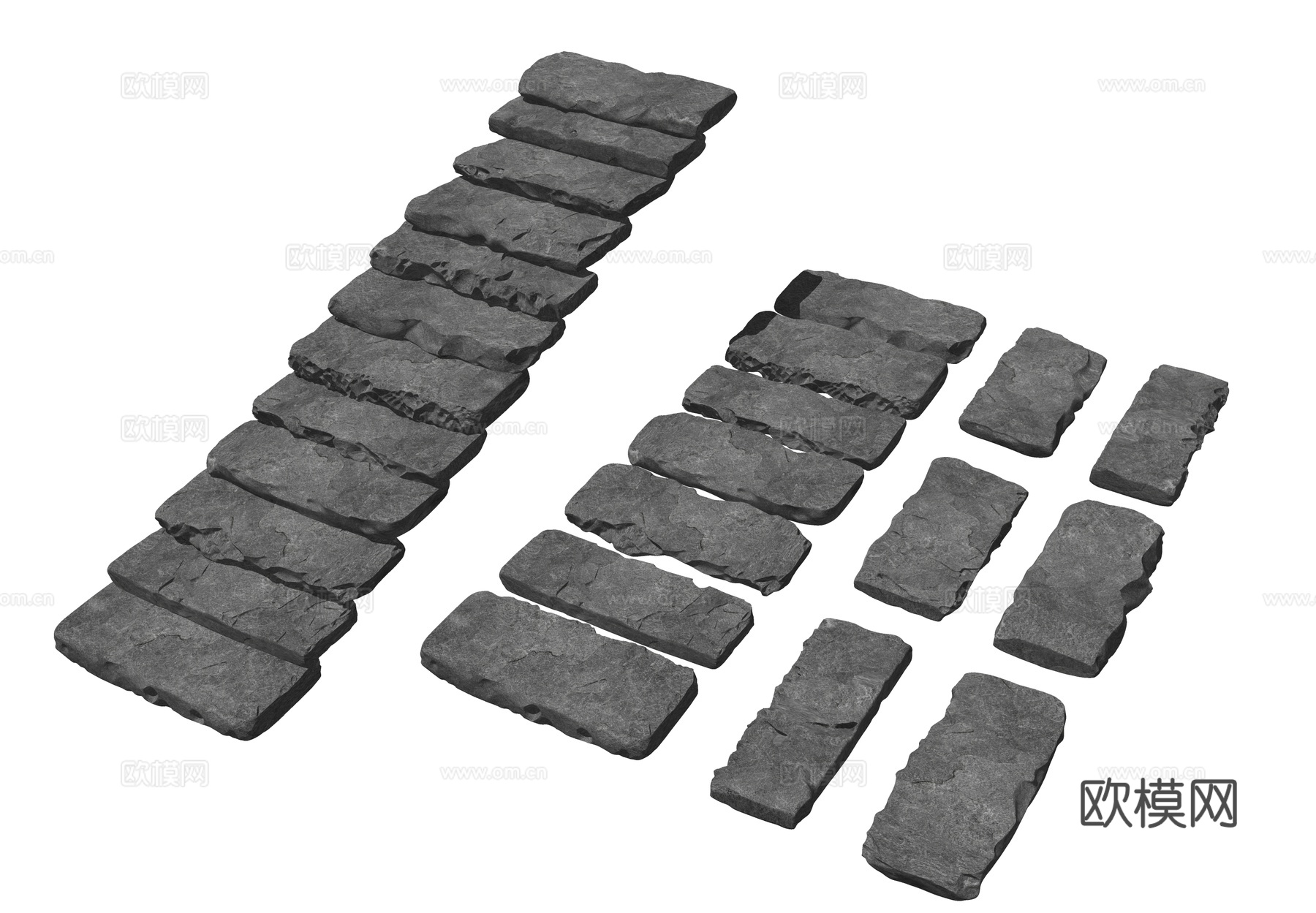 青石板台阶 公园台阶 老石板台阶 乡村毛石台阶 自然石板台阶su模型