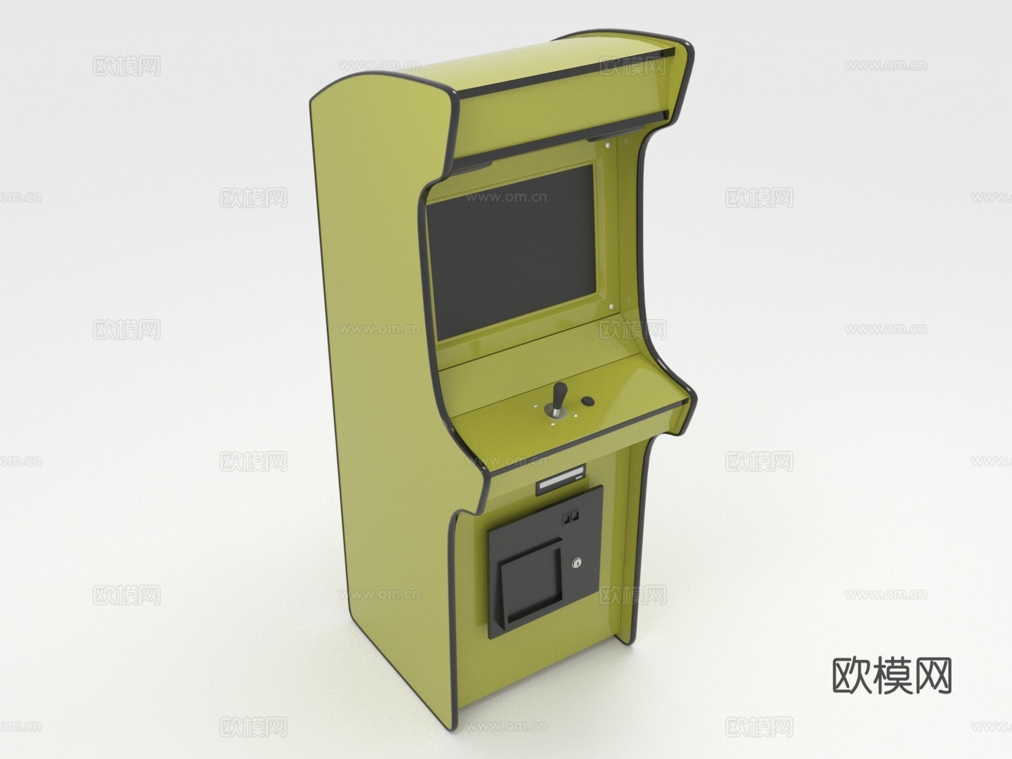 街机游戏机 摇杆按钮 投币口3d模型下载（渲染图1）