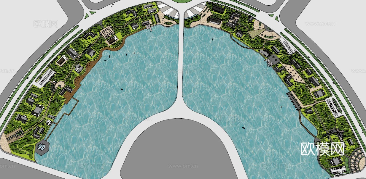 濒水公园模型 园林景观模型 广场方案设计 园林方案设计su模型