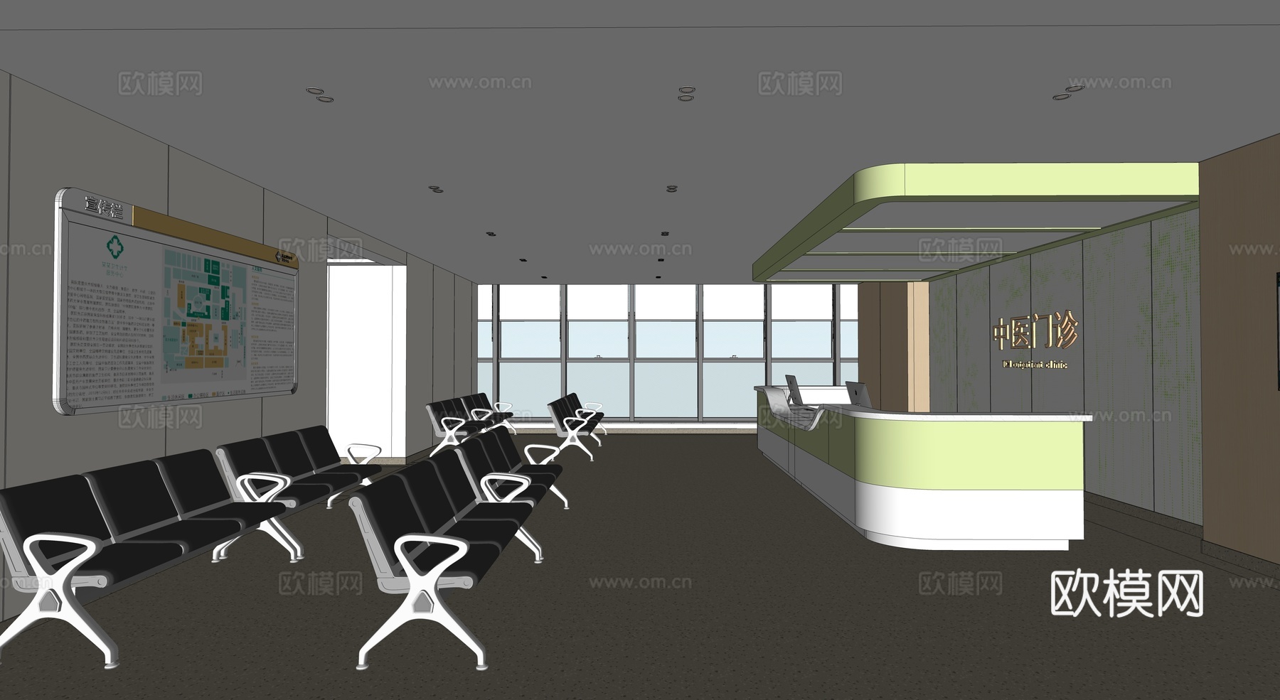 现代医院_医院大厅_候诊区_中医院_分诊台_护士站su模型