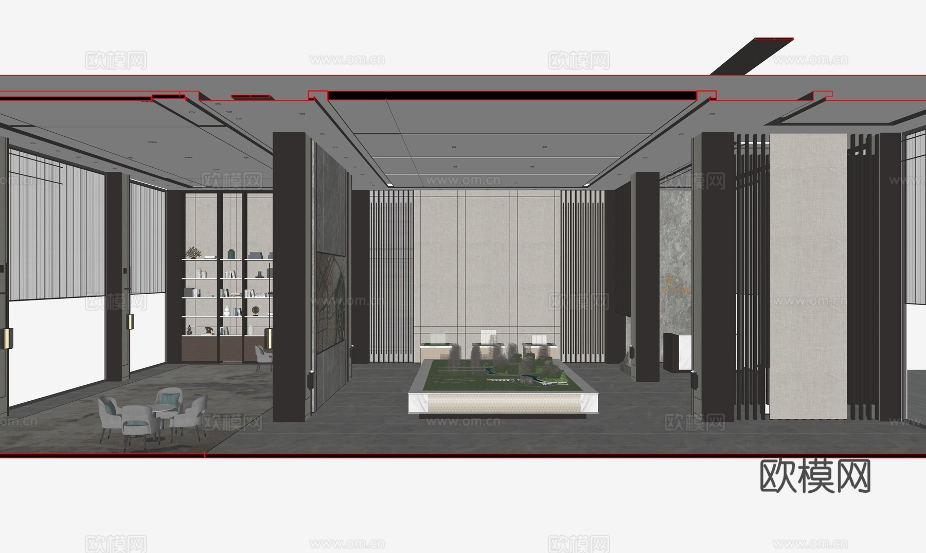 现代售楼处_沙盘区_接待区su模型