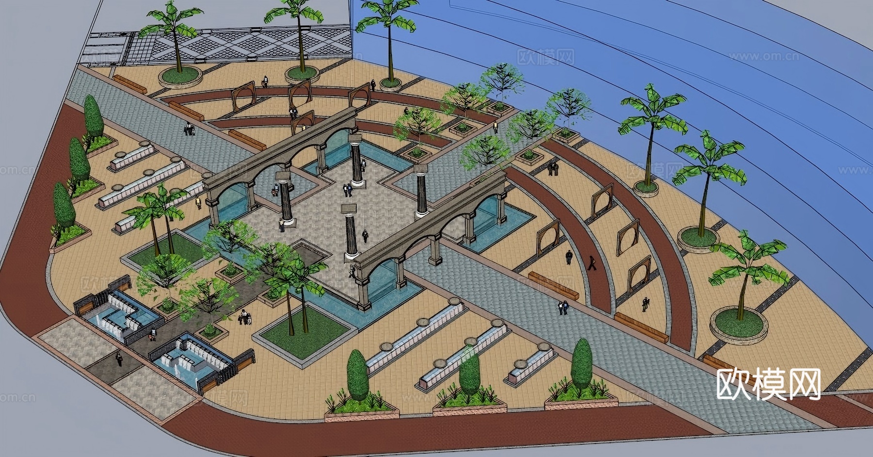 广场模型 园林景观模型 广场方案设计 园林方案设计su模型