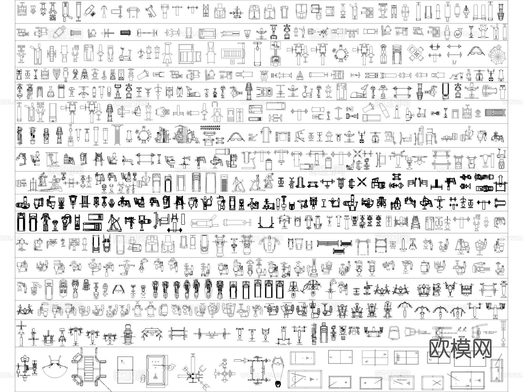 2026年最新超全健身器材运动器械设备CAD图库cad施工图