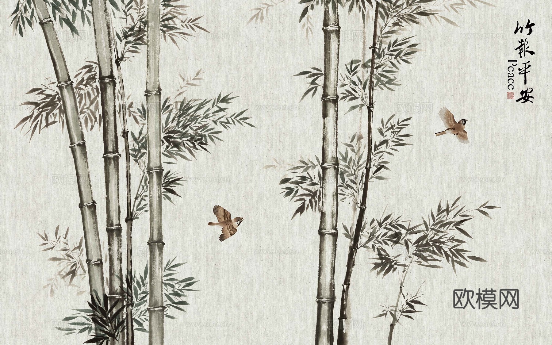 中式新中式花鸟植物壁纸壁画下载