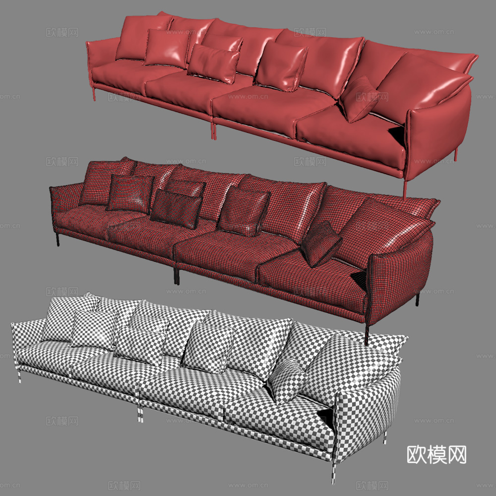 现代多人沙发 沙发 多人沙发免费3d模型下载（渲染图3）