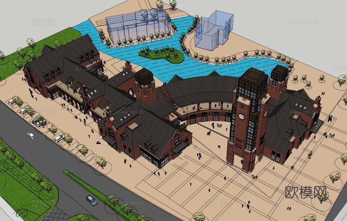 商业广场模型 园林景观模型 广场方案设计 园林方案设计su模型