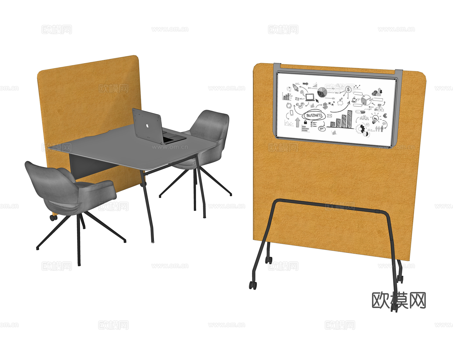 现代办公桌 洽谈桌 休闲桌椅 移动屏风 移动画板 屏风工位su模型