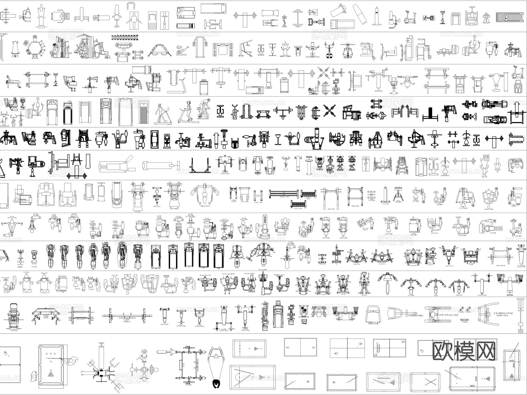 2026年最新超全健身器材运动器械设备CAD图库cad施工图