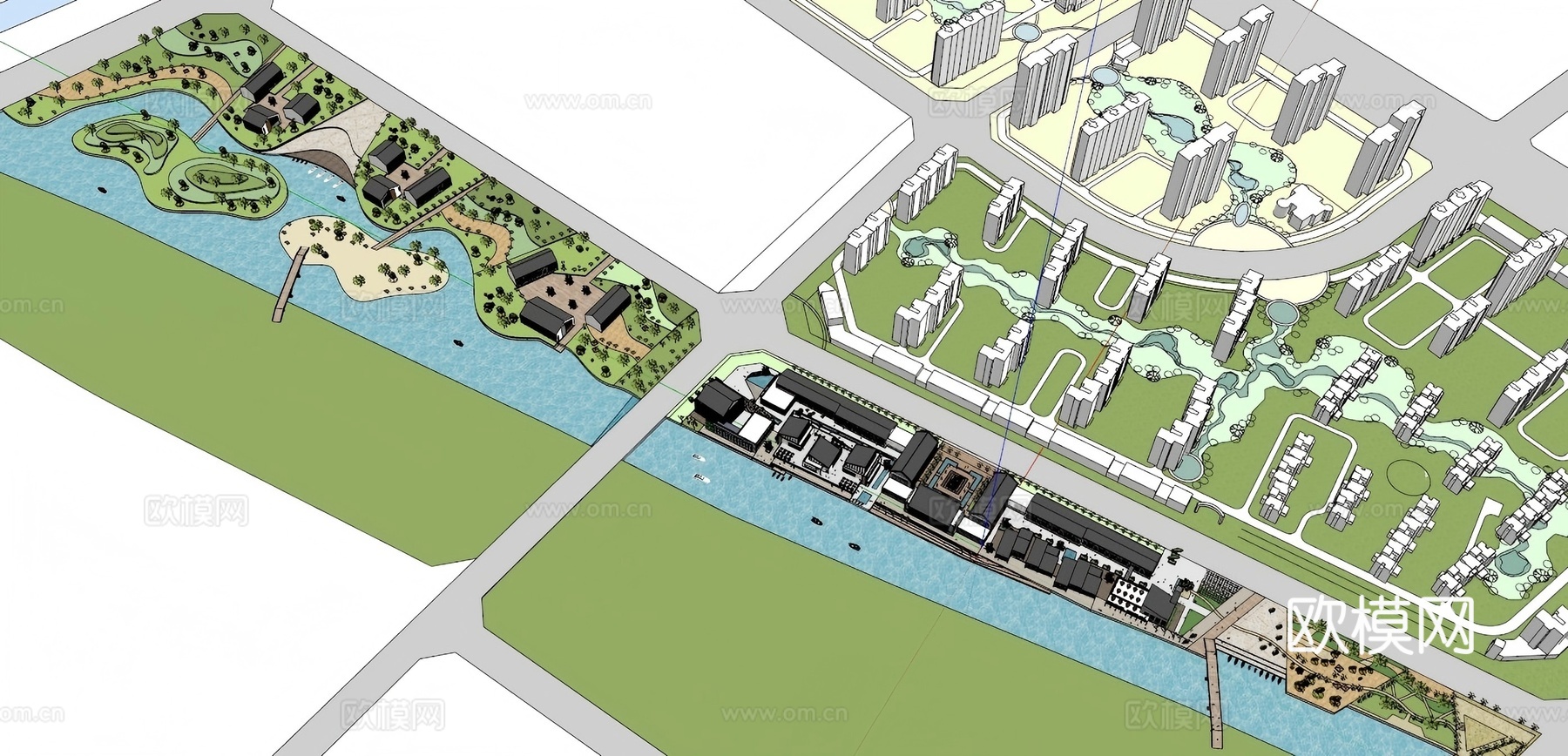 湖滨公园模型 园林景观模型 广场方案设计 园林方案设计su模型