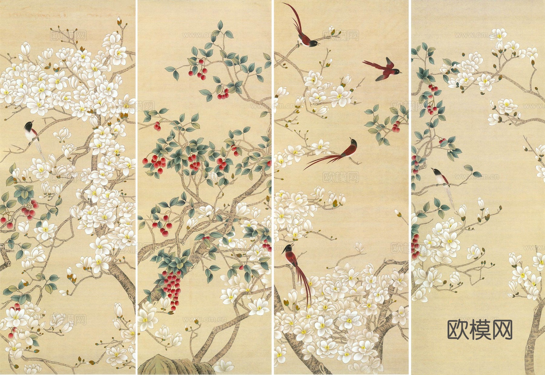 中式新中式花鸟植物壁纸壁画下载