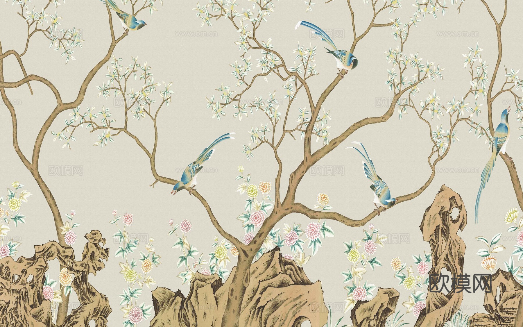 中式新中式花鸟植物壁纸壁画下载