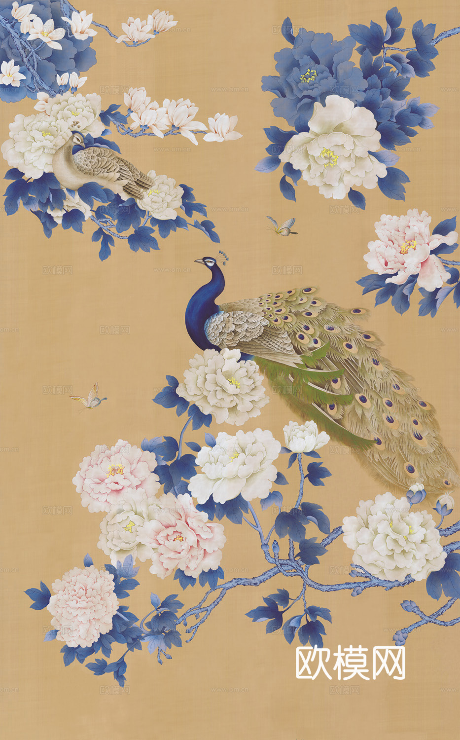 中式新中式花鸟植物壁纸壁画下载