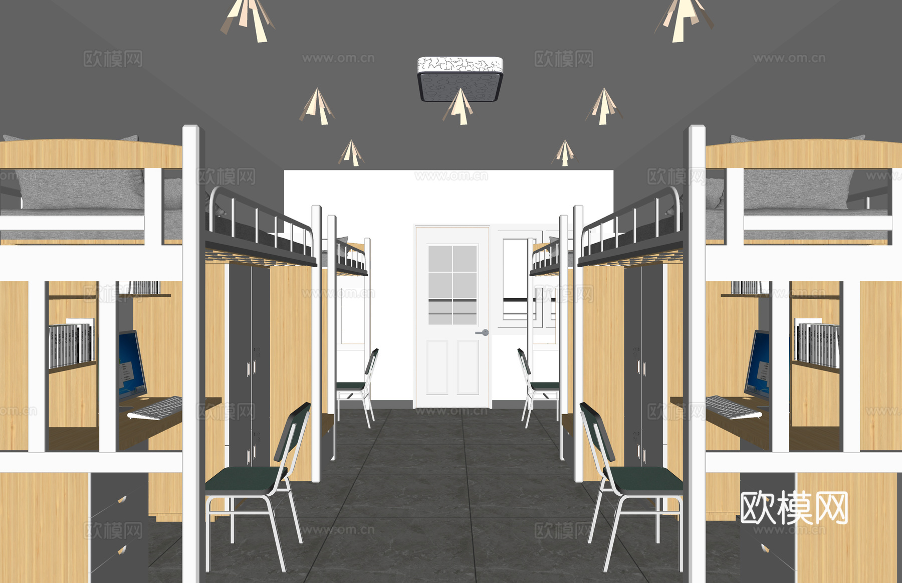 家装 床 寝室 公寓 单人间 宿舍su模型