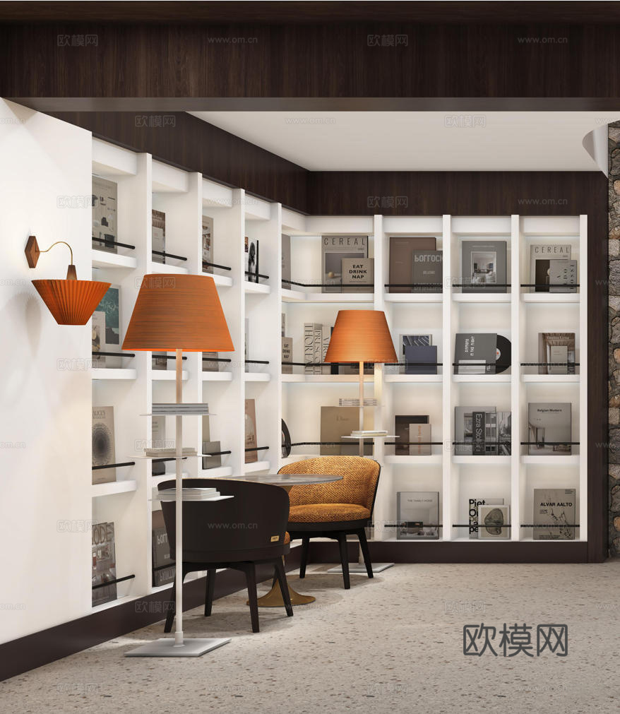 现代书吧阅览室美术室文化书店网红打卡古建改造展览馆博物馆文创3d模型下载（渲染图2）